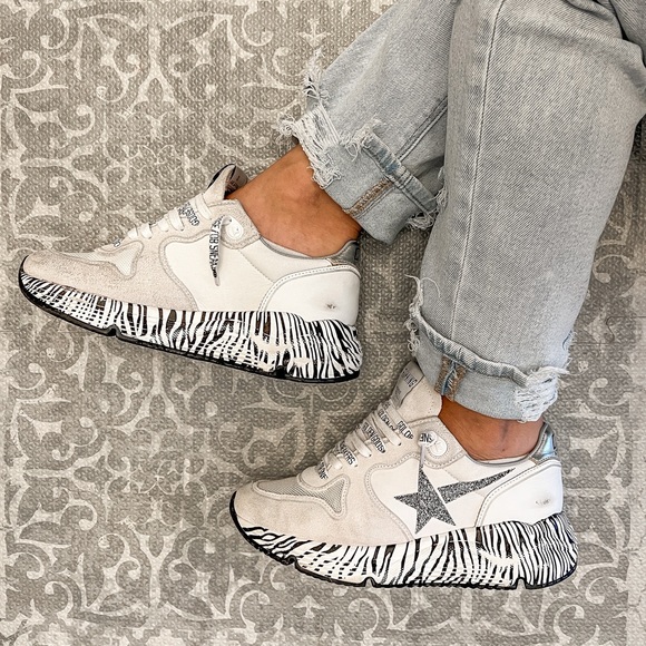 HTF GOLDEN GOOSE Swarovski Crystal Star ZEBRA Print RUNNING SOLE Sneakers 36 - Picture 3 of 13